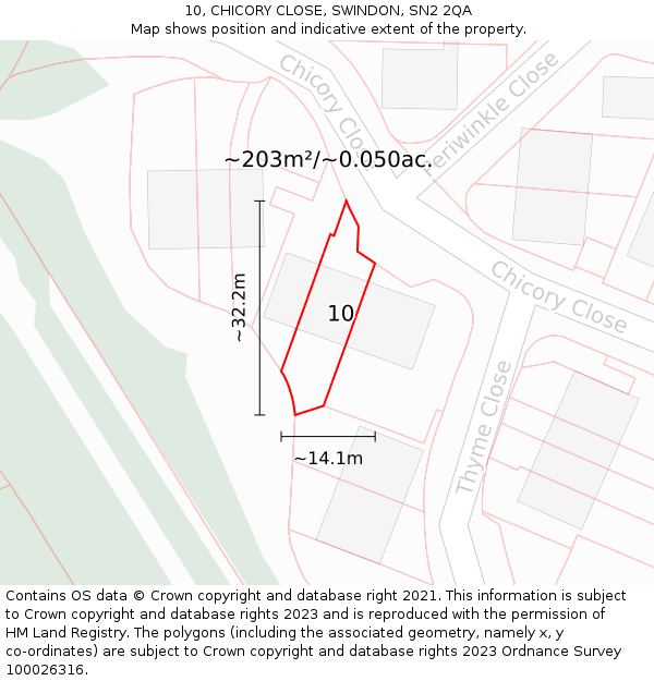 10, CHICORY CLOSE, SWINDON, SN2 2QA: Plot and title map