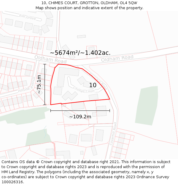 10, CHIMES COURT, GROTTON, OLDHAM, OL4 5QW: Plot and title map