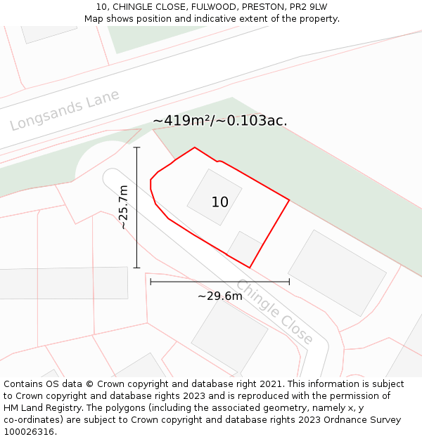 10, CHINGLE CLOSE, FULWOOD, PRESTON, PR2 9LW: Plot and title map