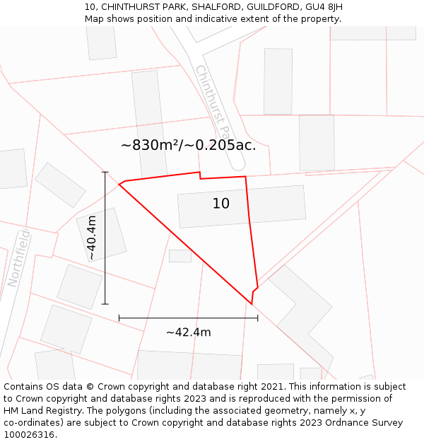 10, CHINTHURST PARK, SHALFORD, GUILDFORD, GU4 8JH: Plot and title map