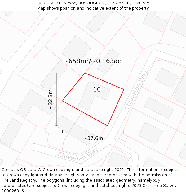 10, CHIVERTON WAY, ROSUDGEON, PENZANCE, TR20 9PS: Plot and title map