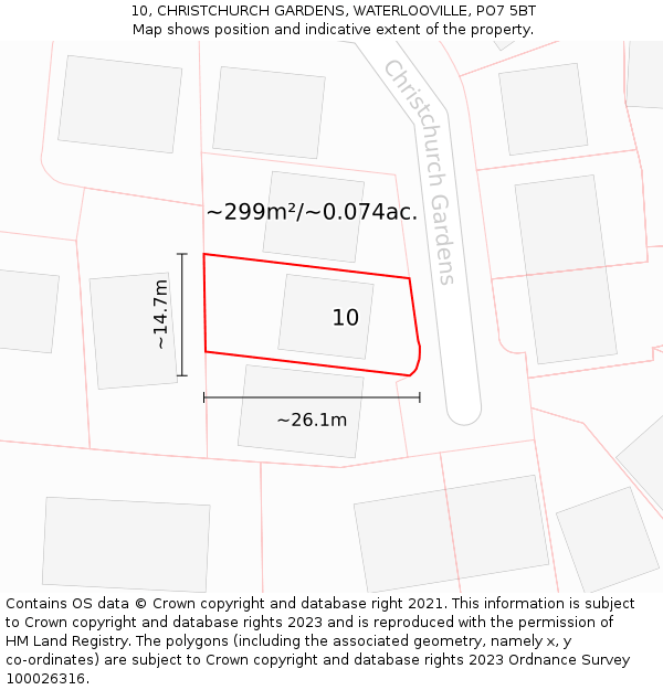 10, CHRISTCHURCH GARDENS, WATERLOOVILLE, PO7 5BT: Plot and title map