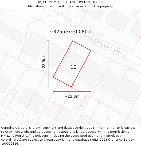 10, CHRISTCHURCH LANE, BOLTON, BL2 3QF: Plot and title map