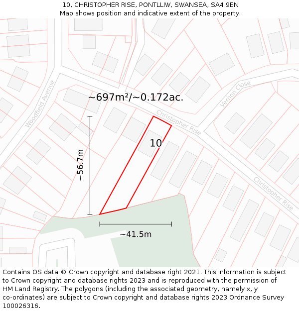 10, CHRISTOPHER RISE, PONTLLIW, SWANSEA, SA4 9EN: Plot and title map