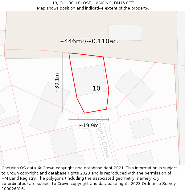 10, CHURCH CLOSE, LANCING, BN15 0EZ: Plot and title map