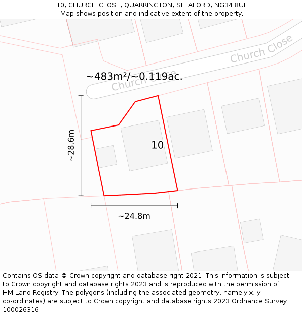 10, CHURCH CLOSE, QUARRINGTON, SLEAFORD, NG34 8UL: Plot and title map