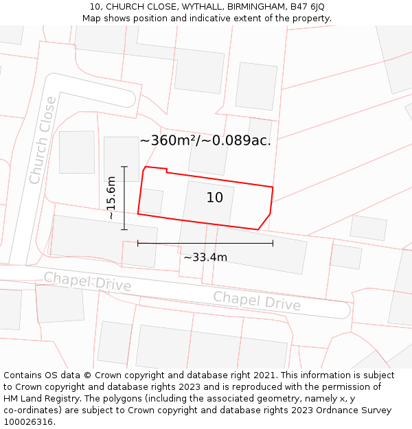10, CHURCH CLOSE, WYTHALL, BIRMINGHAM, B47 6JQ: Plot and title map