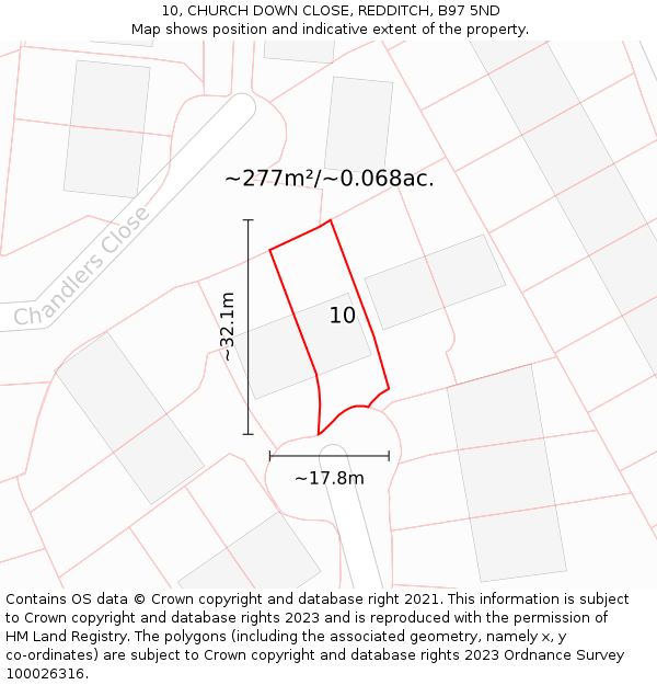 10, CHURCH DOWN CLOSE, REDDITCH, B97 5ND: Plot and title map