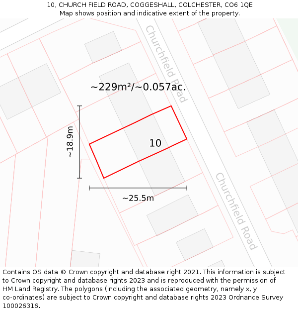 10, CHURCH FIELD ROAD, COGGESHALL, COLCHESTER, CO6 1QE: Plot and title map