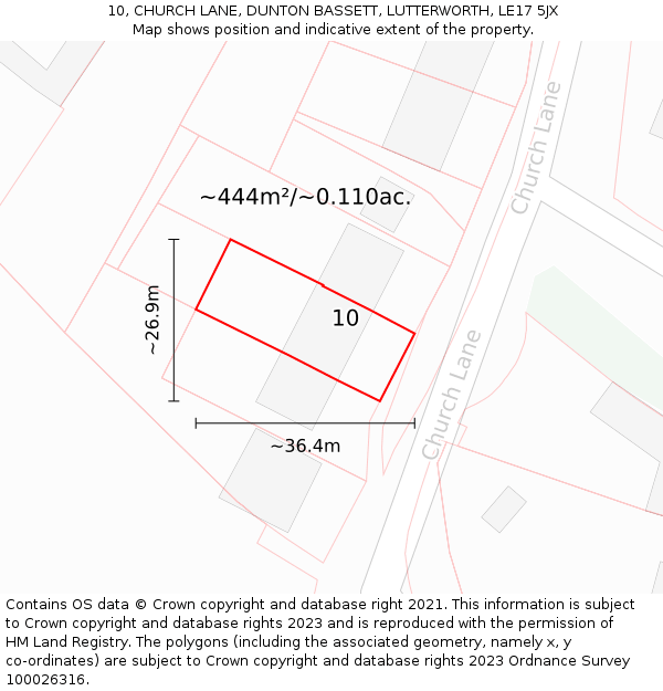 10, CHURCH LANE, DUNTON BASSETT, LUTTERWORTH, LE17 5JX: Plot and title map