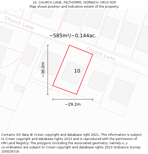 10, CHURCH LANE, FELTHORPE, NORWICH, NR10 4DP: Plot and title map