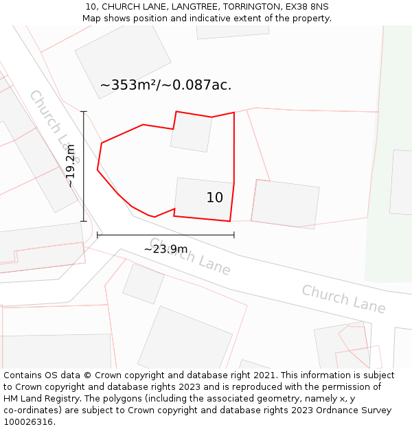 10, CHURCH LANE, LANGTREE, TORRINGTON, EX38 8NS: Plot and title map