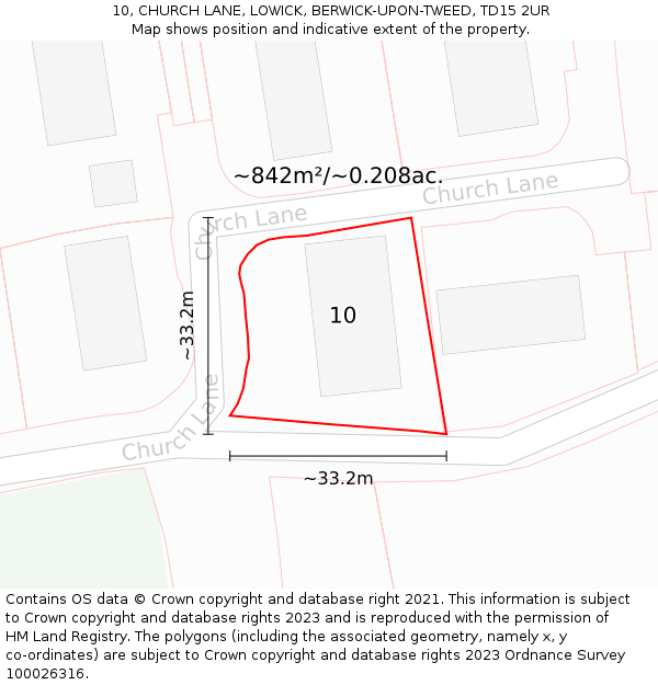 10, CHURCH LANE, LOWICK, BERWICK-UPON-TWEED, TD15 2UR: Plot and title map