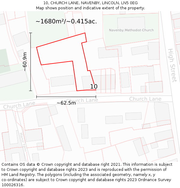 10, CHURCH LANE, NAVENBY, LINCOLN, LN5 0EG: Plot and title map