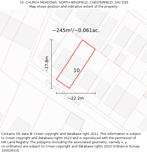 10, CHURCH MEADOWS, NORTH WINGFIELD, CHESTERFIELD, S42 5QS: Plot and title map