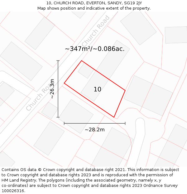 10, CHURCH ROAD, EVERTON, SANDY, SG19 2JY: Plot and title map