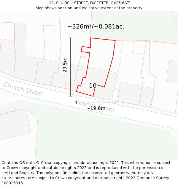 10, CHURCH STREET, BICESTER, OX26 6AZ: Plot and title map