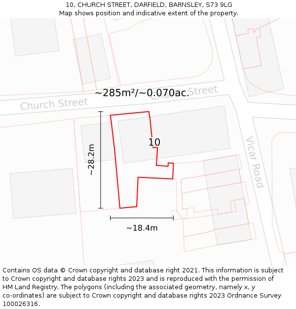 10, CHURCH STREET, DARFIELD, BARNSLEY, S73 9LG: Plot and title map