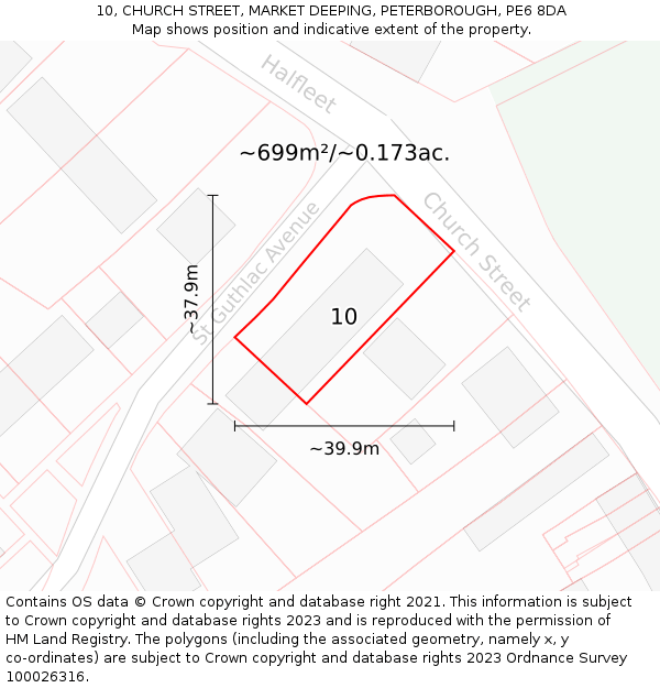 10, CHURCH STREET, MARKET DEEPING, PETERBOROUGH, PE6 8DA: Plot and title map