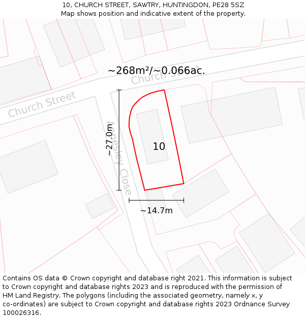 10, CHURCH STREET, SAWTRY, HUNTINGDON, PE28 5SZ: Plot and title map