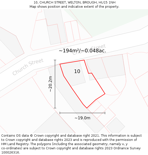 10, CHURCH STREET, WELTON, BROUGH, HU15 1NH: Plot and title map