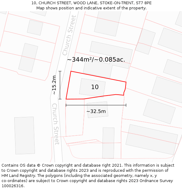 10, CHURCH STREET, WOOD LANE, STOKE-ON-TRENT, ST7 8PE: Plot and title map