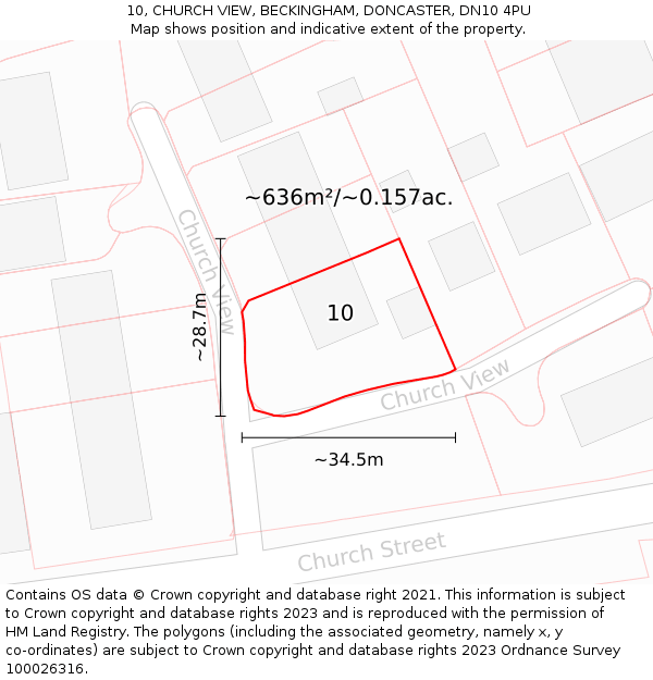 10, CHURCH VIEW, BECKINGHAM, DONCASTER, DN10 4PU: Plot and title map