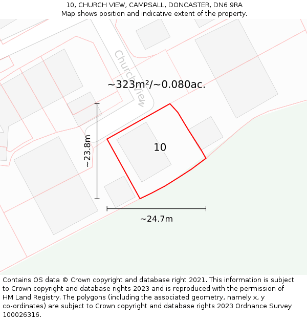 10, CHURCH VIEW, CAMPSALL, DONCASTER, DN6 9RA: Plot and title map