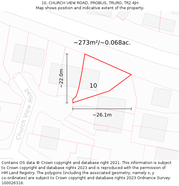 10, CHURCH VIEW ROAD, PROBUS, TRURO, TR2 4JH: Plot and title map