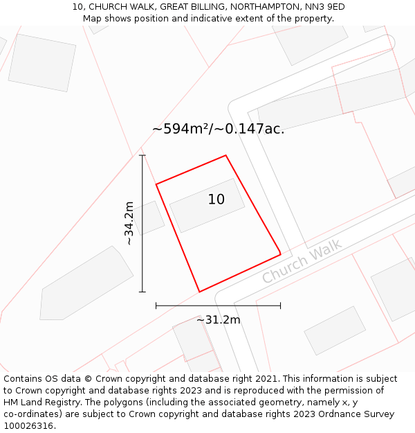 10, CHURCH WALK, GREAT BILLING, NORTHAMPTON, NN3 9ED: Plot and title map