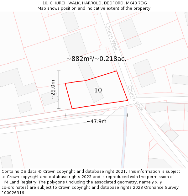 10, CHURCH WALK, HARROLD, BEDFORD, MK43 7DG: Plot and title map