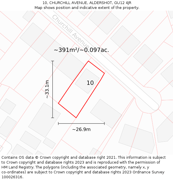 10, CHURCHILL AVENUE, ALDERSHOT, GU12 4JR: Plot and title map