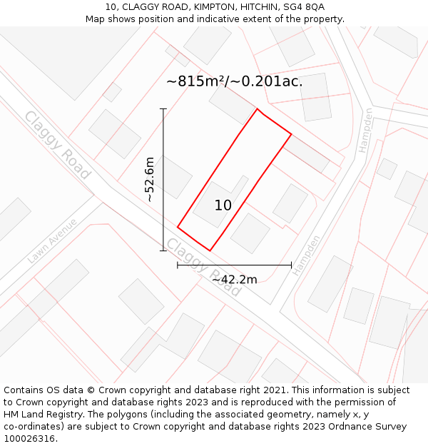 10, CLAGGY ROAD, KIMPTON, HITCHIN, SG4 8QA: Plot and title map