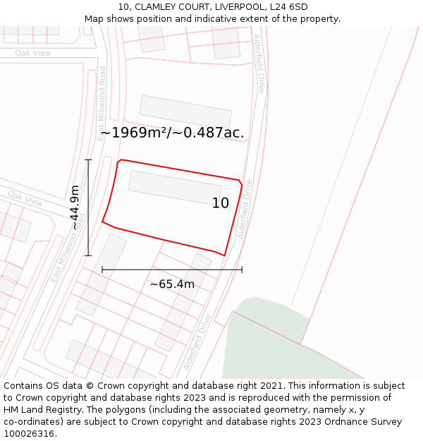 10, CLAMLEY COURT, LIVERPOOL, L24 6SD: Plot and title map