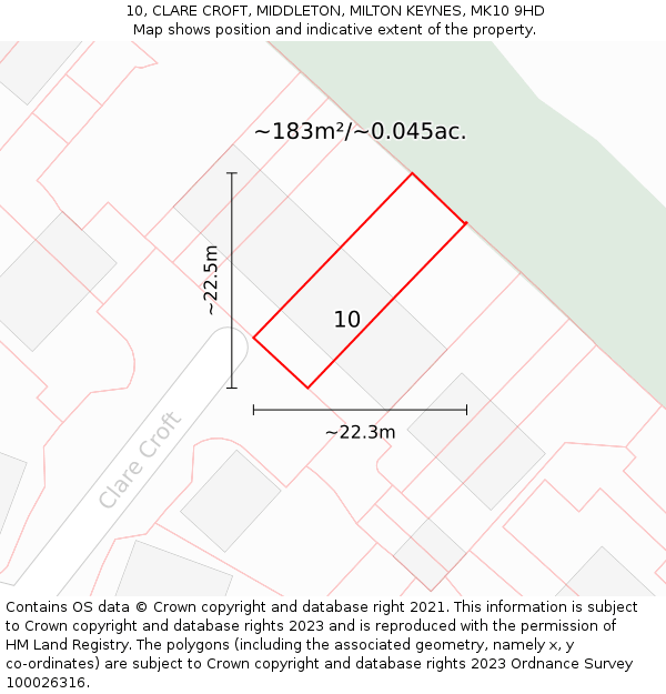 10, CLARE CROFT, MIDDLETON, MILTON KEYNES, MK10 9HD: Plot and title map