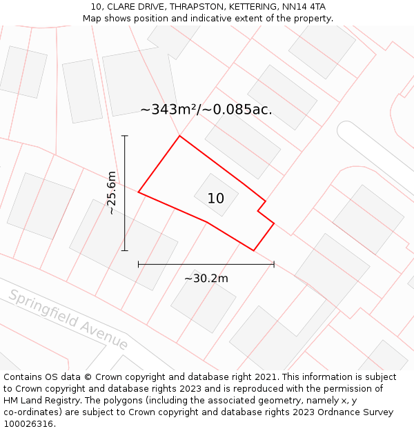 10, CLARE DRIVE, THRAPSTON, KETTERING, NN14 4TA: Plot and title map