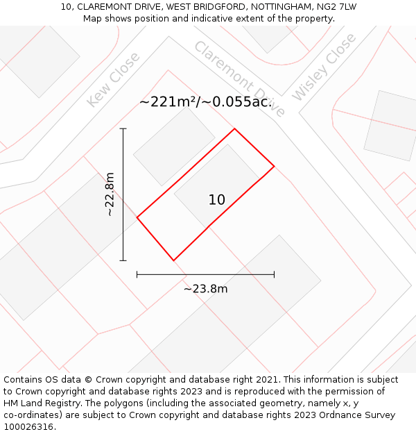 10, CLAREMONT DRIVE, WEST BRIDGFORD, NOTTINGHAM, NG2 7LW: Plot and title map