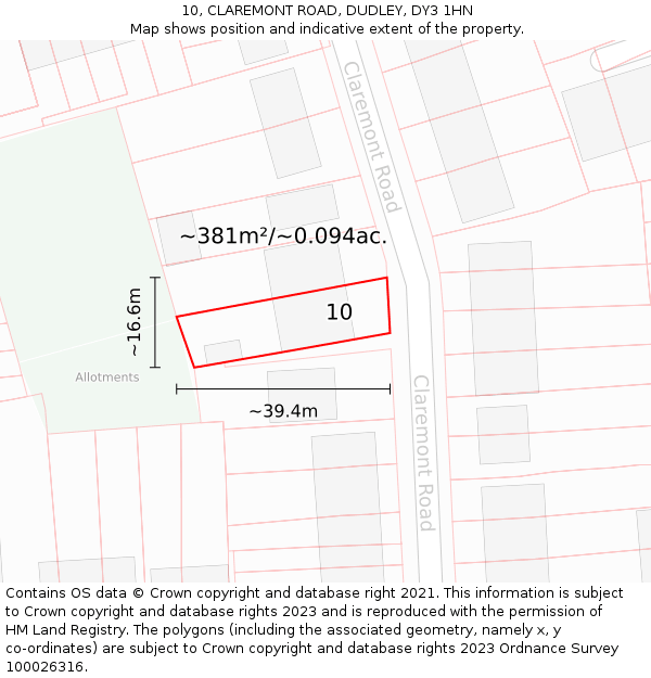 10, CLAREMONT ROAD, DUDLEY, DY3 1HN: Plot and title map