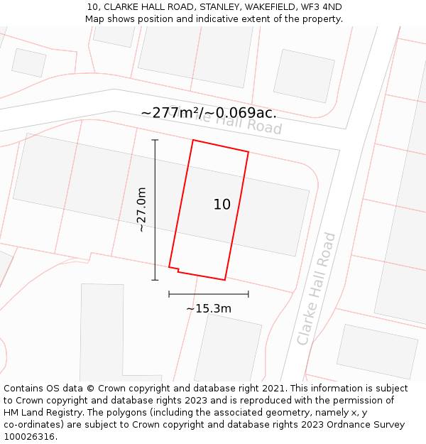 10, CLARKE HALL ROAD, STANLEY, WAKEFIELD, WF3 4ND: Plot and title map