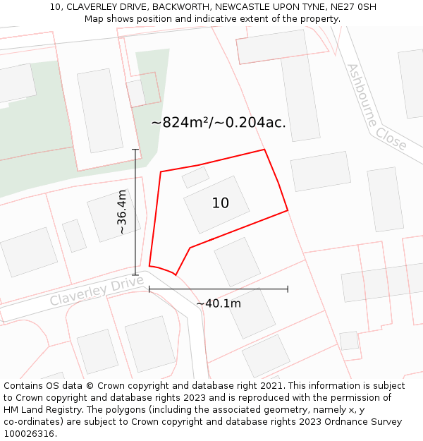 10, CLAVERLEY DRIVE, BACKWORTH, NEWCASTLE UPON TYNE, NE27 0SH: Plot and title map