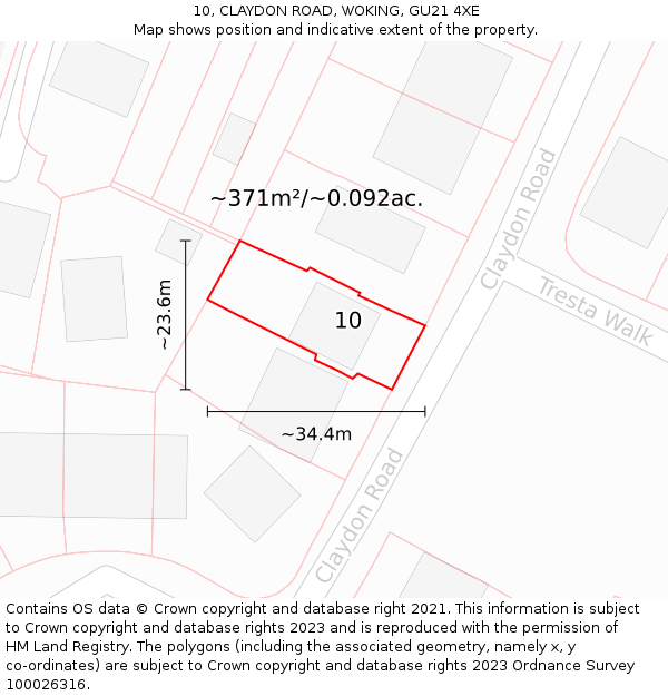 10, CLAYDON ROAD, WOKING, GU21 4XE: Plot and title map