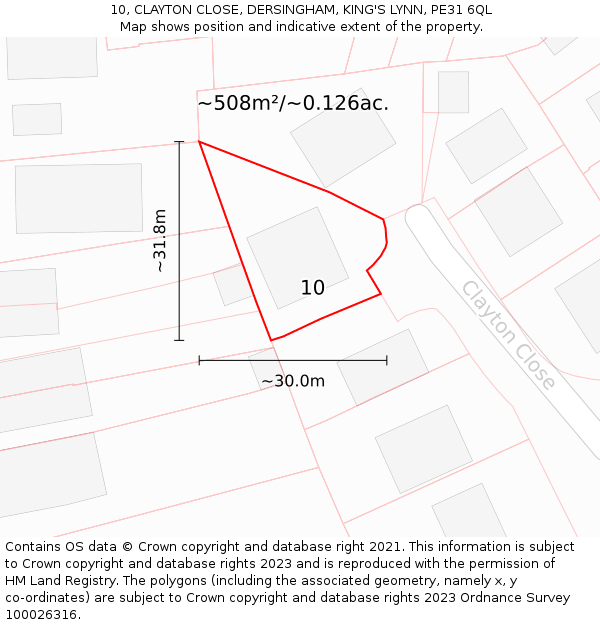 10, CLAYTON CLOSE, DERSINGHAM, KING'S LYNN, PE31 6QL: Plot and title map