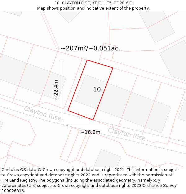 10, CLAYTON RISE, KEIGHLEY, BD20 6JG: Plot and title map