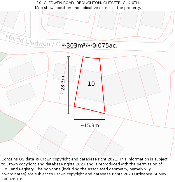 10, CLEDWEN ROAD, BROUGHTON, CHESTER, CH4 0TH: Plot and title map