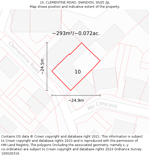 10, CLEMENTINE ROAD, SWINDON, SN25 2JL: Plot and title map