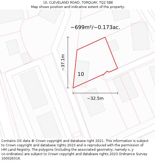 10, CLEVELAND ROAD, TORQUAY, TQ2 5BE: Plot and title map