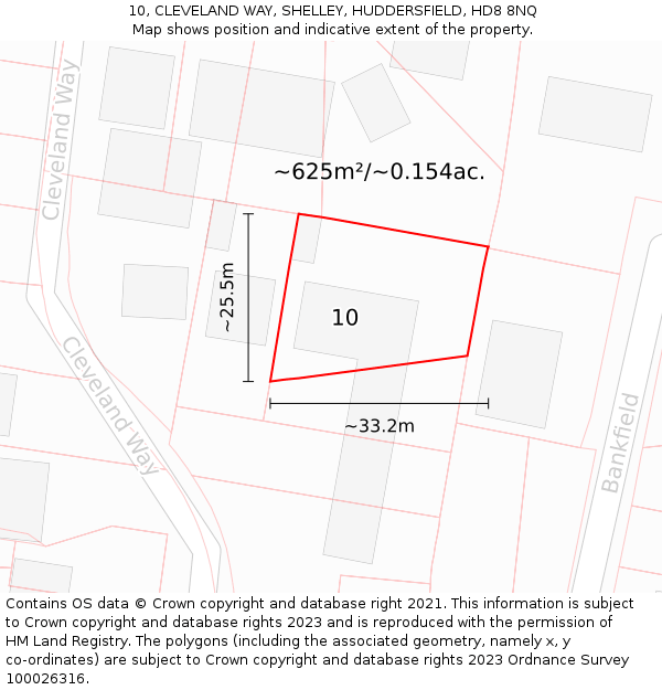 10, CLEVELAND WAY, SHELLEY, HUDDERSFIELD, HD8 8NQ: Plot and title map