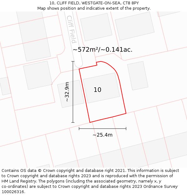 10, CLIFF FIELD, WESTGATE-ON-SEA, CT8 8PY: Plot and title map