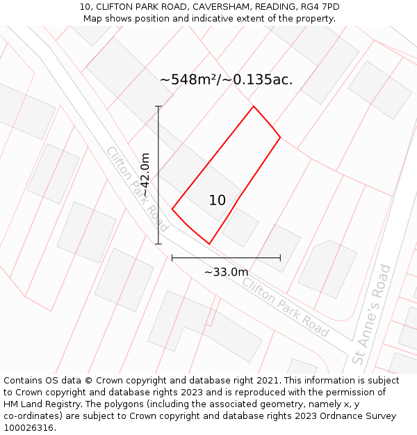 10, CLIFTON PARK ROAD, CAVERSHAM, READING, RG4 7PD: Plot and title map