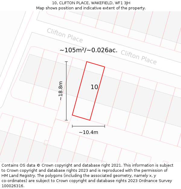 10, CLIFTON PLACE, WAKEFIELD, WF1 3JH: Plot and title map